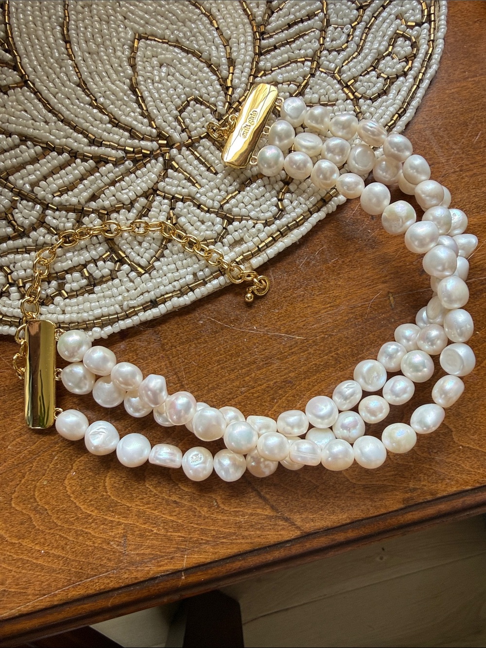 cult gaia White Freshwater Pearl Multi-Strand Necklace with Gold Accents